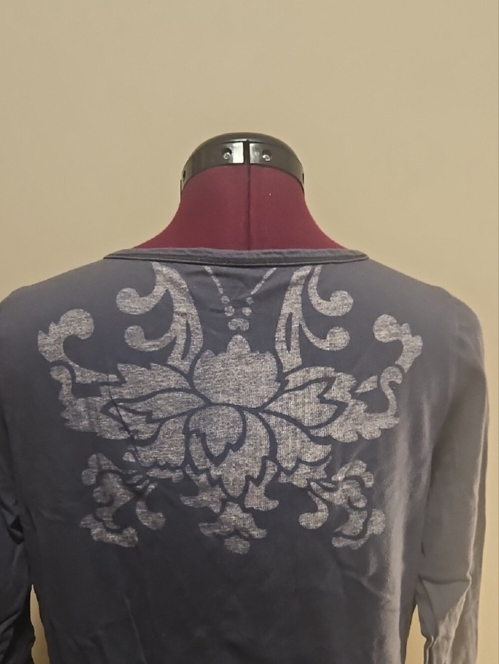 Dark Gray Long Sleeve Top with Metallic Floral Accent - Picture 2 of 3